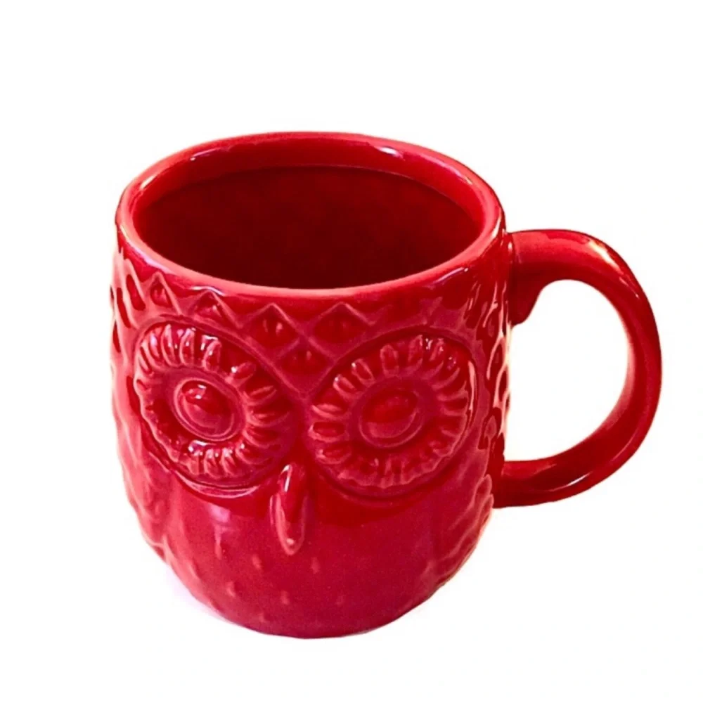 Red Embossed Night Owl Coffee Mug- Ceramic 20 Oz.